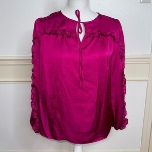 LOFT long sleeve satin ruffle detail blouse medium petite!